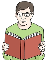Bild von einem Mann, der ein Buch liest&nbsp;&copy;&nbsp;Lebenshilfe für Menschen mit geistiger Behinderung Bremen e.V., Illustrator Stefan Albers, Atelier Fleetinsel, 2013