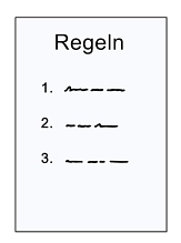 Blatt Papier mit der Überschrift Regeln und Nummern von 1 bis 3&nbsp;&copy;&nbsp;© gezeichnete Bilder:
Lebenshilfe für Menschen mit geistiger Behinderung Bremen e.V., Illustrator Stefan Albers, Atelier Fleetinsel, 2013