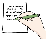 Bild von einem Blatt, auf dem mit einem Stift geschrieben wird&nbsp;&copy;&nbsp;Lebenshilfe für Menschen mit geistiger Behinderung Bremen e.V., Illustrator Stefan Albers, Atelier Fleetinsel, 2013
