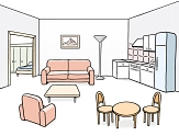 Bild von einer Wohnung&nbsp;&copy;&nbsp;Lebenshilfe für Menschen mit geistiger Behinderung Bremen e.V., Illustrator Stefan Albers, Atelier Fleetinsel, 2013