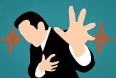 Auf dem gezeichneten Bild greift sich ein Mann ans Herz und streckt die andere Hand aus. Links und rechts von ihm sieht man EKG-Ausschläge. © Pixabay