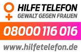 Logo, Telefonnummer und Website des bundesweiten Hilfetelefon Gewalt gegen Frauen © Bundesamt für Familie und zivilgesellschaftliche Aufgaben