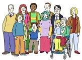 Menschen mit und ohne Beeinträchtigungen&nbsp;&copy;&nbsp;Lebenshilfe für Menschen mit geistiger Behinderung Bremen e.V.
Illustrator Stefan Albers.