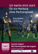 Plakatmotiv mit Nima Heidary, Teamsprecher der Herrenmannschaft der Rugby Union Marburg © Universitätsstadt Marburg