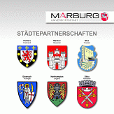 Übersicht der Städtepartnerschaften der Stadt Marburg in Form der Wappen © Universitätsstadt Marburg